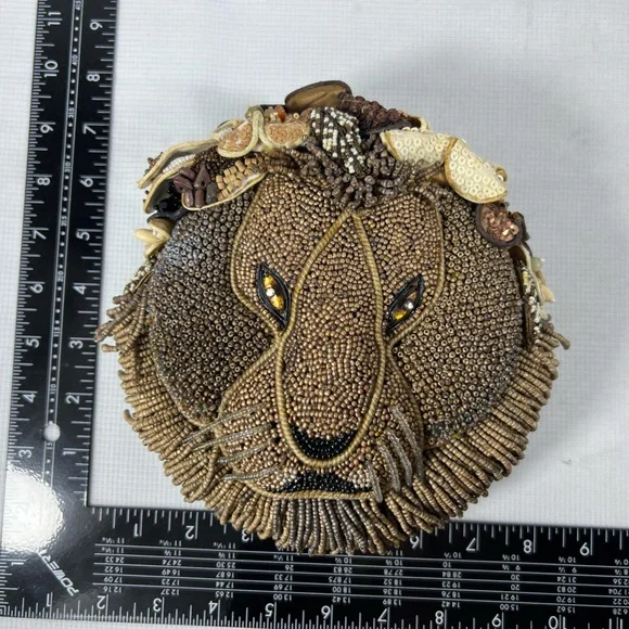 Mary Frances Beaded Lion Face Novelty Clutch Crossbody Purse - Picture 8 of 8